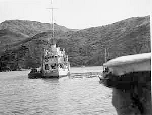 HMS Robin with MTB 26 or 27 alongside. 
    Photo from the Hide collection &copy